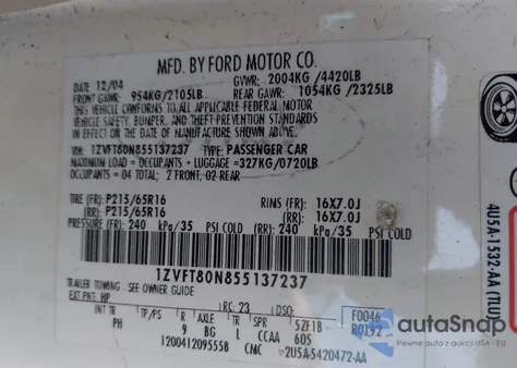 2005 Ford Mustang V6 Deluxe/V6 Premium from USA, damaged, VIN 1ZVFT80N855137237